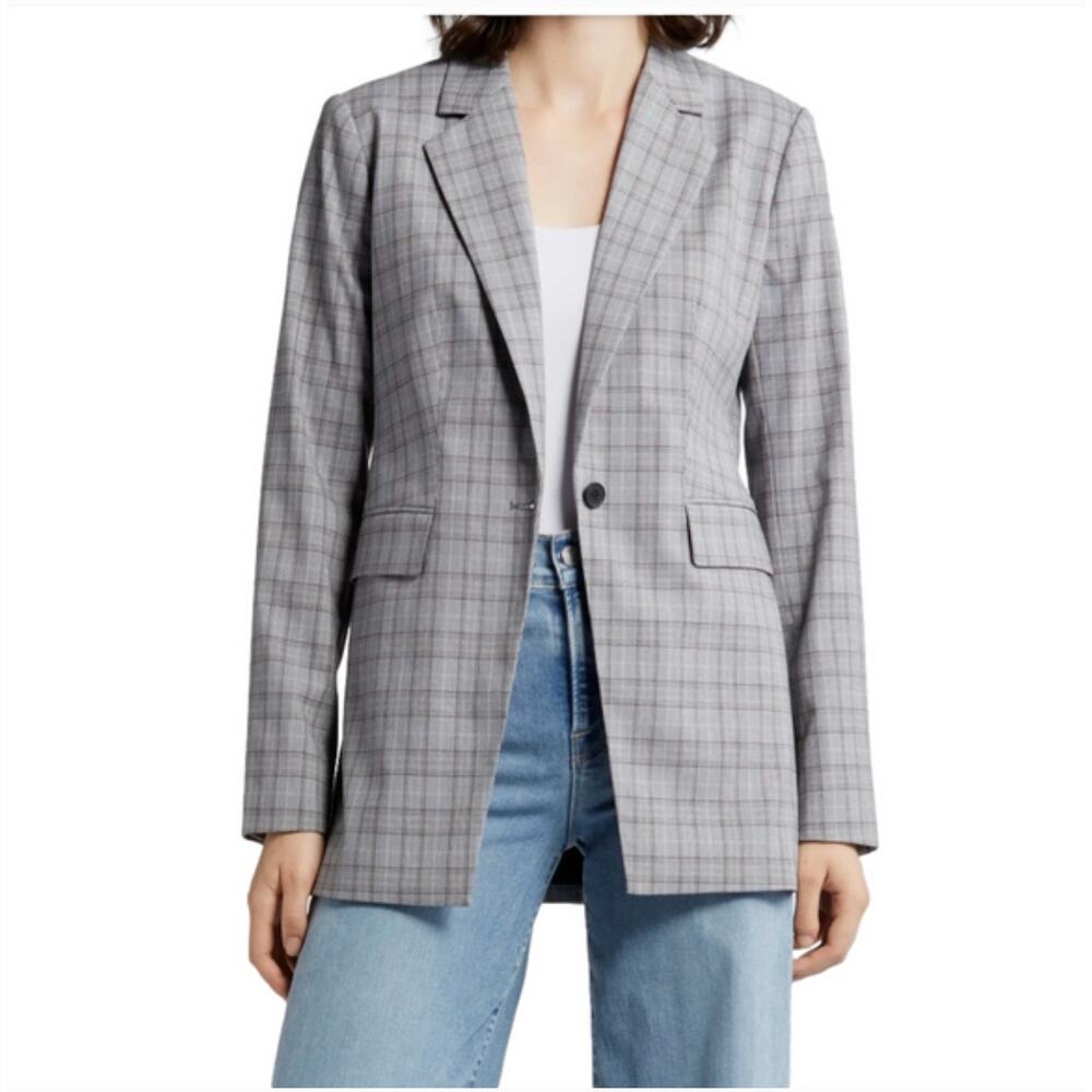 Nordstrom British Plaid Blazer XL NWOT Gray Jacket Academia Capsule Minimalist